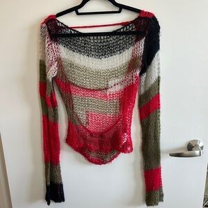 Jaded London Red Mercer Shredded Knit Jumper